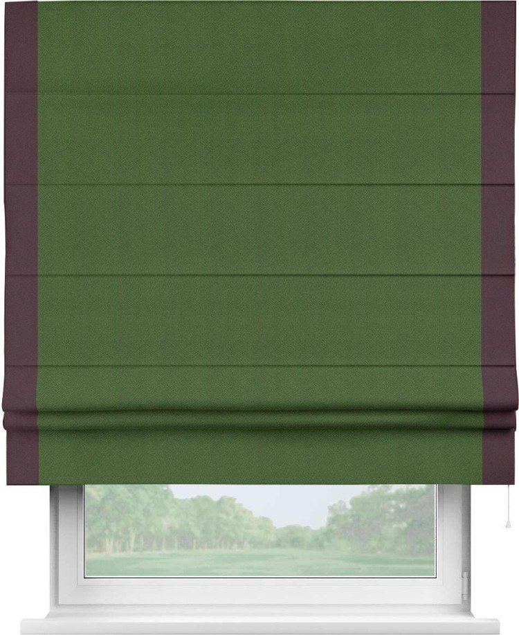 Римская штора «Кортин» с кантом Стрим Дуо, для проема, ткань блэкаут однотонный зелёный перламутр