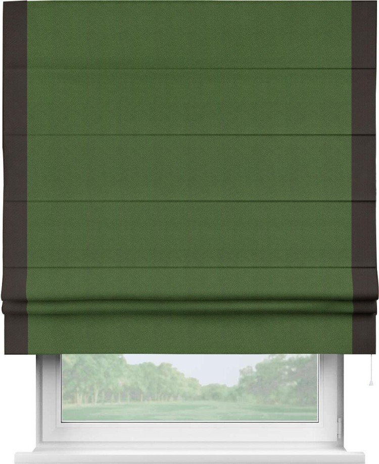 Римская штора «Кортин» с кантом Стрим Дуо, для проема, ткань блэкаут однотонный зелёный перламутр